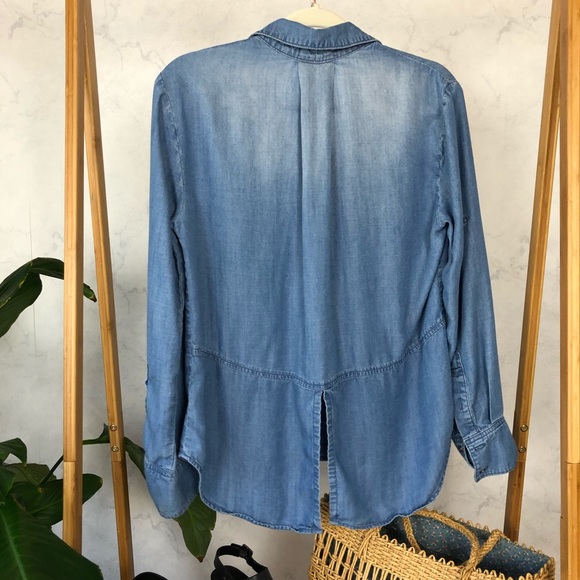 Bella Dahl Blue Chambray Split Back Button Up Top - Picture 6 of 7